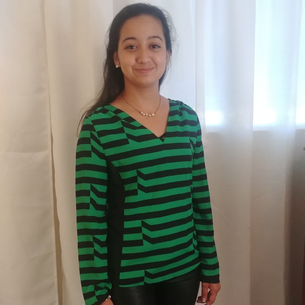 Green striped blouse
